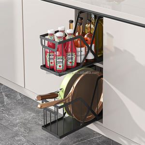 Armoire coulissante Rail silencieux en métal panier coulissant sous l'évier panier de Type étroit sans poinçon pour <span class=keywords><strong>casserole</strong></span> de stockage poêle à frire - Product Image 3