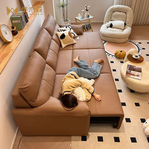 ספת מיטה חשמלית נפתחת, ריהוט לסלון קטן, ספת אוזני פיל מרופדת עור, מסגרת מעץ אורן, מילוי ספוג - Product Image 1