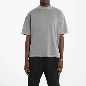 240 Gsm Vintage 100% Algodão Costom Boxy T Shirt Acid Wash Drop Shoulder Alta Qualidade Puff Impressão Personalizado T Shirt Unisex