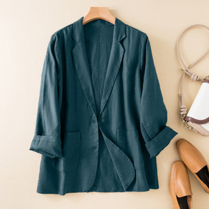 2026 Frühling/Sommer Lässige Leinenbluse für Damen mit Kurzen Ärmeln, Leichtgewichtig, Baumwoll-Leinen-Mischung, Petite Anzugjacke für Damen - Product Image 3