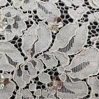 K1179 tissu de dentelle en nylon et coton tissu de dentelle à perles manuelles tissu de dentelle à paillettes