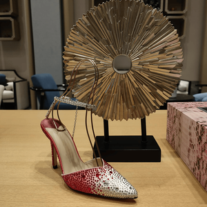 Jimmy Rhinestone Embellished Pointed Toe Mules with Ankle Chain Strap Stiletto Heels for Evening Parties Bridal Events Chooing - Product Image 2