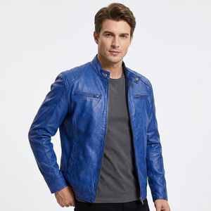 New High Quality Classic Men's New Skin Leather Motorcycle Jacket with Asymmetrical Zipper Snap Collar <b>Covered</b> <b>Button</b> Jacket - Product Image 1