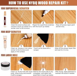 Kit de réparation pour meubles en bois : retouche, remplissage des rayures, fissures et décolorations sur armoires, sols, portes et surfaces de table - Product Image 4