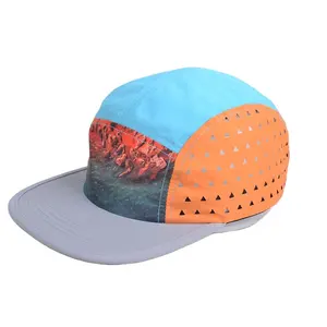 Performance Custom 5 Panel Nylon Unstructured Quick Drying Sports Cap Laser Cut Perforated 5 Panel Running Hat Camp Cap