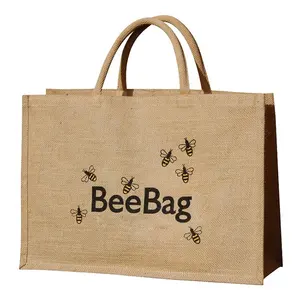 Customized Brand Logo Printed Heave-Duty Reusable High Quality Promotional Jute/hemp Shopping Tote Bags With Handle