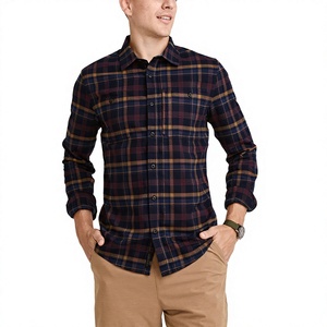 Chemise en flanelle à carreaux pour homme, col boutonné, 100% coton, fabrication directe, manches longues, imprimé à carreaux, coupe classique, poche poitrine - Product Image 5