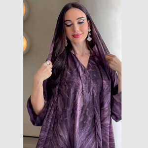 Cárdigan Estampado de Oriente Medio con Abaya y Dos Pañuelos para la Cabeza, Ropa de Moda Musulmana, Estilo Largo del Sudeste Asiático - Product Image 2