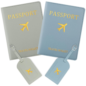 Ensemble de voyage en cuir PU avec logo personnalisé, porte-passeport et étiquette de bagage pour cadeau d'affaires - Product Image 1