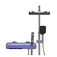 Ensemble de douche mural moderne et minimaliste en laiton à poignée unique, avec bouton numérique intelligent, lampe d'ambiance et barre coulissante pour salle de bain d'hôtel