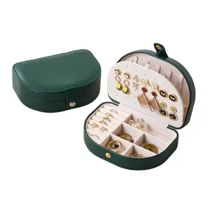 Factory Direct Sales Cheap Plush Jewelry Storage Case Zipper Organizer Travel Small Emerald Velvet Jewelry Box With Mirror