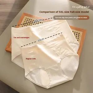 Culottes pour femmes grande taille, en coton pur respirant, antibactérien, à rayures, à découpe haute, en dentelle tricotée, teintes unies - Product Image 4