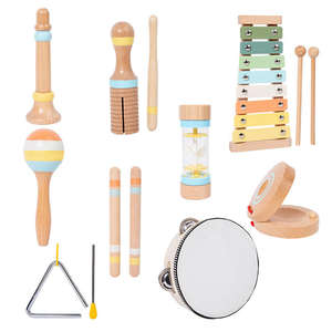 8pcs <b>Wooden</b> <b>Montessori</b> Infant and Toddler Early Education Soothing Bed Bell <b>Toy</b> Baby Hand-held Bell Rattle Instrument Set - Product Image 2