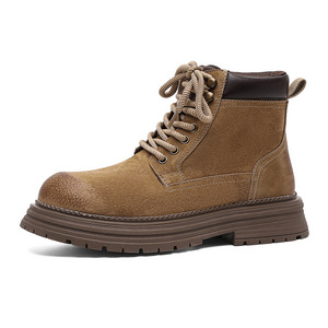 Men Autumn Short <b>Boots</b> All-match Yellow <b>Boots</b> Women British Style Thick Sole <b>Fleece</b> Lined Work <b>Boots</b> Breathable Low Heel <b>Boots</b> - Product Image 2