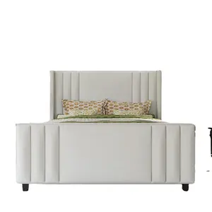 Modern Style Vertical Channel Tufted Headboard & Footboard Velvet Upholstered Platform Bed