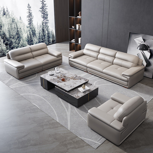 Canapé d'angle en cuir véritable pleine fleur de style nordique moderne, ensemble de canapés modulaires simples pour salon avec chaise longue gauche ou droite - Product Image 4