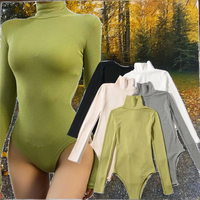 Combinaison moulante en polyester pour femme, fendue, décontractée, nouvelle collection automne, col roulé, élastique, sexy, écologique, à manches longues
