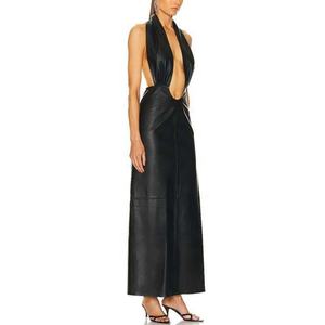 Vestido de Fiesta Largo Elegante de Cuero con Escote Profundo en V y Espalda Descubierta para Mujer, de Alta Calidad y Precio Bajo al por Mayor - Product Image 2