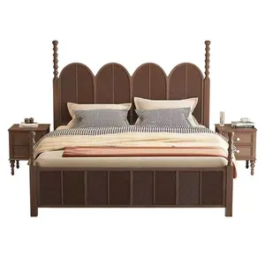 Manufacturers Direct Sales Of American Solid Wood Bed Double French Retro Carved Roman Column Wedding Bed