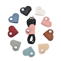 Organiseur de câbles de bureau en cuir PU multicolore à haute résistance avec pince en forme de cœur et logo personnalisé