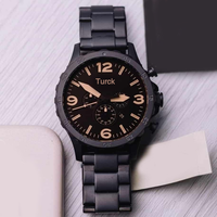 Montre à quartz en acier inoxydable de luxe, tendance et élégante, pour homme, noire, 50 mm, bracelet 24 mm, sport, affaires, étanche, best-seller