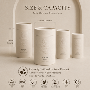 Emballage personnalisé en tube de papier de qualité alimentaire |   Boîte cylindrique en carton kraft FSC pour café, thé, poudre, complément alimentaire, OEM, biodégradable - Product Image 3
