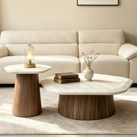 Ensemble de tables basses en bois de noyer texturé imitation travertin de style médiéval, motifs incrustés de luxe pour salons et maisons compactes