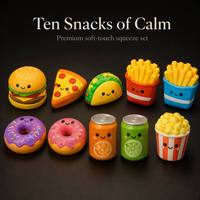 Plateau de collations Calm Squishy : Ensemble de 10 aliments assortis avec visages souriants, cadeau de bureau, jouets Squishy doux et compressibles préférés