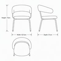 Fauteuil de salle à manger moderne en tissu courbé avec assise rembourrée et pieds en métal thermolaqué pour la maison, le bureau et la salle de sport