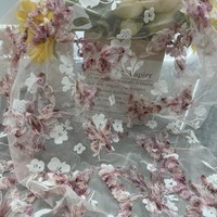 Vente directe d'usine, tissu brodé en brocart coloré avec des papillons, des fleurs et des branches de prune, en tricot doux floqué, 100% acrylique pour filles