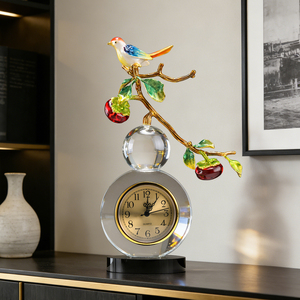 Reloj de Escritorio de Cristal con Forma de Calabaza, Adorno de Pájaro y Caqui, Reloj de Mesa de Cuarzo para Sala de Estar o Mueble de TV - Product Image 1