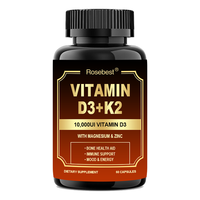 Rosebest Vente en gros de capsules de vitamines D3 et K2 & B12 de haute qualité, formule extra forte, compléments alimentaires avec magnésium et zinc