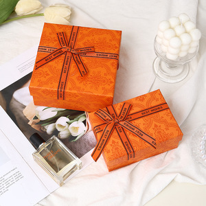 Orange Rectangle Jewelry Gift <b>Box</b> With Bow Printed Floral Design For Bracelets Earrings <b>Rings</b> Birthday Presents - Product Image 1