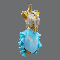 Robe de danse latine pour enfants avec glands bleus et strass, costumes de danse, robe de danse pour filles, vêtements de compétition, costumes de performance