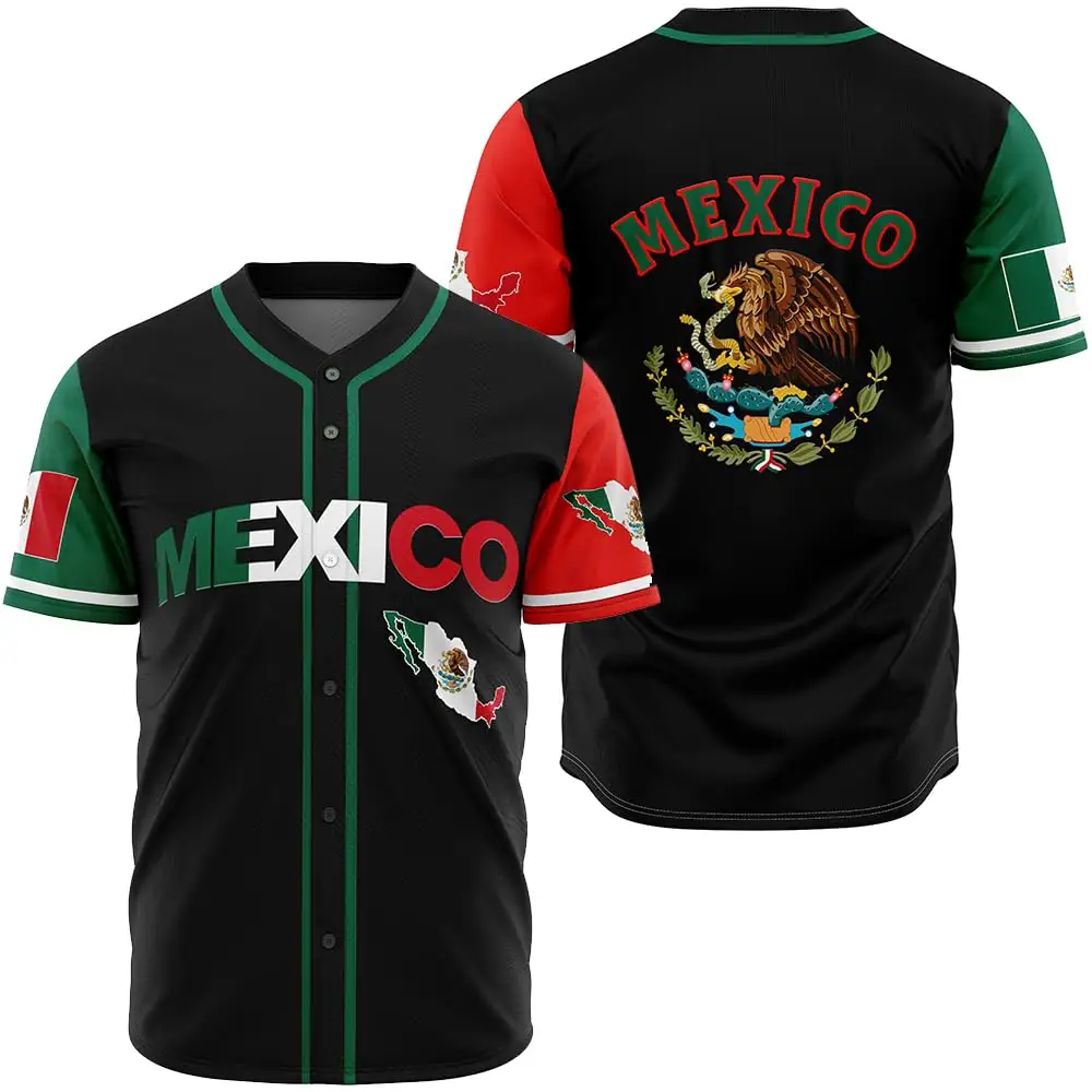 Custom Logo Mexico Honkbal Jersey Mexico Honkbal Knoop Jersey Shirts Mexicaanse Vlag Honkbal Truien Sport Shirt