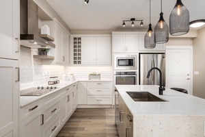Meubles de cuisine minimalistes sur mesure OEM CANA, vente en gros, unités de base blanc éclatant et hotte cannelée pour appartements - Product Image 4