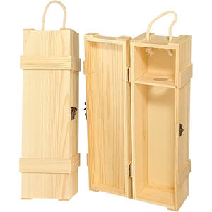 กล่องไวน์ทำจากไม้สนเดี่ยวหรูหรายังไม่เสร็จของขวัญงานฝีมือธรรมชาติพร้อมที่จับเส้นใหญ่สำหรับกาแฟวิสกี้เบียร์วอดก้าแชมเปญ - Product Image 1