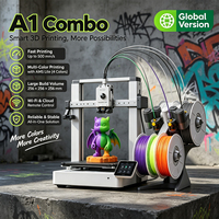 Imprimante 3D Bamboo A1 Combo Nouvelle Version Internationale Débloquée Double Extrudeur Nivellement Automatique Plateau Chauffant WiFi/Ethernet Logiciel