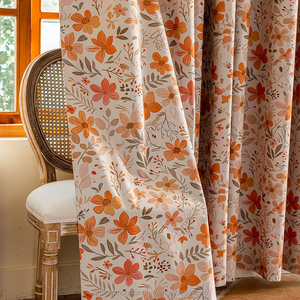 Illustration de fleurs sauvages impression thème automnal vintage ambiance de ferme, traitements de fenêtre 2 panneaux ensemble pour salon ou chambre - Product Image 1