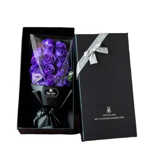 2024 El mejor regalo de los Amantes al por mayor con logotipo personalizado de rosas frescas conservadas en caja cuadrada con tapa de fábrica de grado A