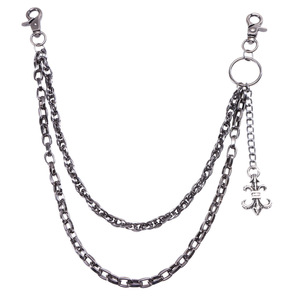 yueli Waist <b>Chain</b> Double Layer Metal Gunmetal <b>Cross</b> Pendant Hip Hop Punk Style For <b>Men</b> Women Daily Wear Zinc Alloy Accessory - Product Image 5