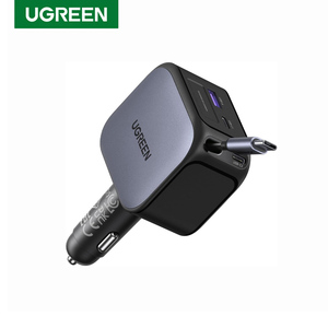 شاحن سيارة <span class=keywords><strong>UGREEN</strong></span> 145 واط 3C1A قابل للسحب، شاحن هاتف USB-C للسيارة، محول طاقة سريع الشحن لهواتف آيفون وسامسونج - Product Image 1