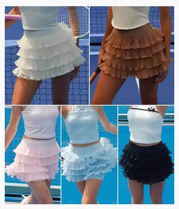 Ensemble de sport respirant pour femme : Haut de tennis sexy dos nu croisé et jupe double couche en maille, tenue de <span class=keywords><strong>badminton</strong></span> avec logo frontal - Product Image 5