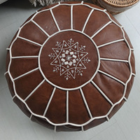 Housse de pouf marocain faite à la main en fausse fourrure, ottoman en cuir, repose-pieds non rembourré, décoration bohème vintage pour salon, canapé, lavable