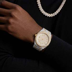 Montre de luxe Hip Hop automatique mécanique, boîtier rond entièrement pavé de strass, pour la vente en gros OEM ODM - Product Image 3