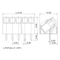 Bornier à vis pour PCB 3,81 mm >30 AWG 10A, style européen, contact en laiton, vis en acier, isolation PBT, 2-24 pôles, 2500V, 300V (surtension)