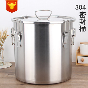 Stainless Steel Soup Bucket 304 With Handle Airtight Sealed Rice <b>Storage</b> <b>Container</b> Cylinder Shape Durable Household Use - Product Image 5