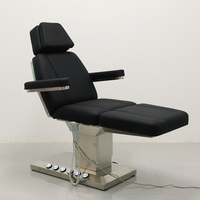 Table de massage électrique pour esthéticienne, mobilier de salon de beauté, cuir noir, base en métal argenté, lit de soin facial à 3/4 moteurs