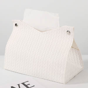 Boîte à mouchoirs en cuir tressé SHEIN, blanche, autoportante, multi-usage, décoration intérieure, printemps 2025 - Product Image 1