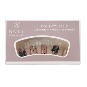 Pegatinas hechas a mano para uñas portátiles Ins, acabado de lazo de lunares negros, 30 piezas, puntas de uñas falsas cortas - Product Image 5